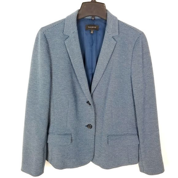Talbots Women Cotton Blend Jacket Blazer Size 14 Blue Button Up Lined - Picture 1 of 6